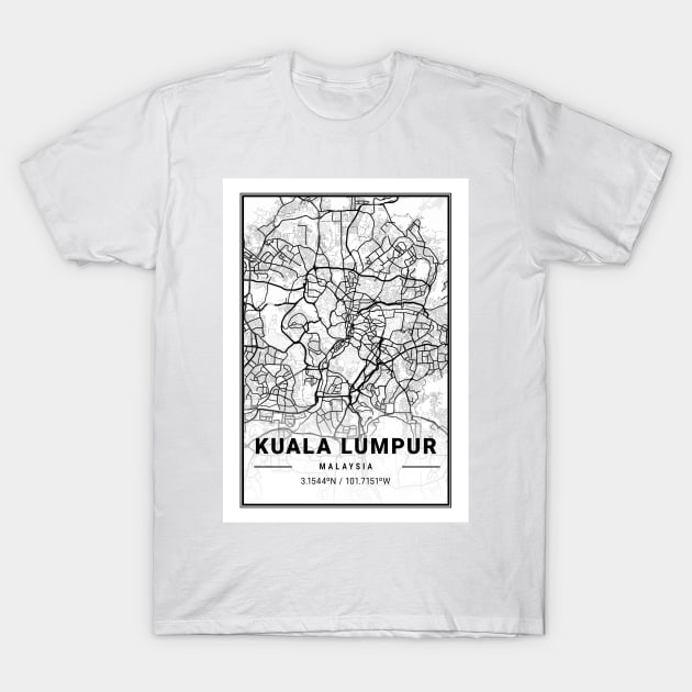 Kuala Lumpur Light City Map T-Shirt by tienstencil